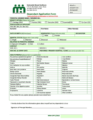 Nationwide Mutual Healthcare Dependant Application Form