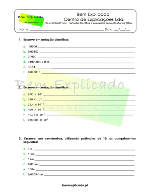 Ficha de Trabalho de Notação Científica