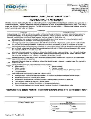 Confidentiality agreement template - EDD Confidentiality Agreement. EDD Confidentiality Agreement