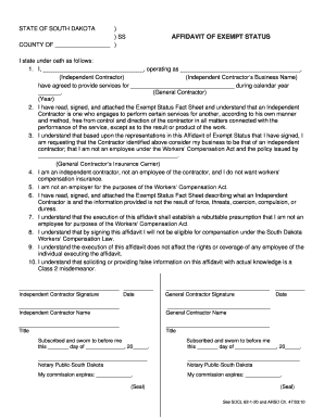 South Dakota Independent Contractor Exempt Status Affidavit