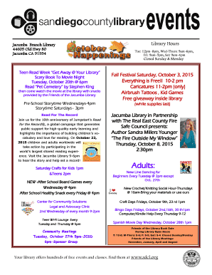 2001 calendar tamil - Jacumba Branch Library 44605 Old Hwy 80 Jacumba CA 91934 Library Hours Tue: 12pm8pm, WedThurs: 9am6pm, Fri: 9am5pm, Sat: 9am4pm Closed Sunday &amp