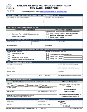 National Archives Civil Case Order Form