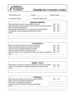 Corrective Action Checklist for Laboratory Testing