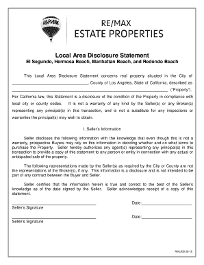 California Local Area Disclosure Statement
