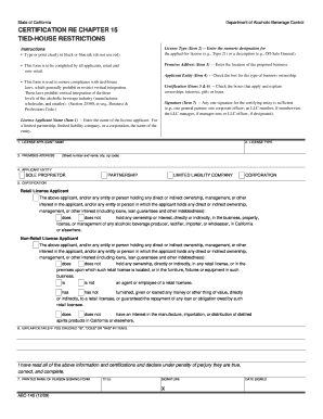 California Tied-House Restrictions Certification