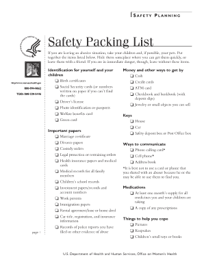 Safety Planning Packing List