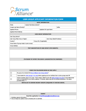 Scrum Alliance User Group Application Form