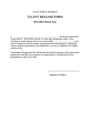 Tulsa Public Schools Talent Release Form