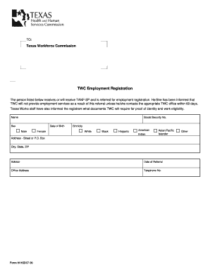 Texas TANF-SP Employment Registration Form