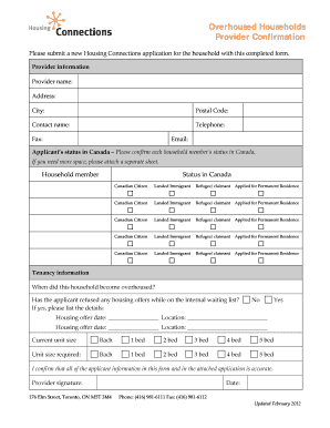Provider Confirmation Form for Overhoused Households