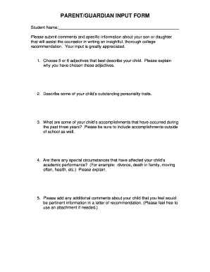 Parent Guardian Input Form