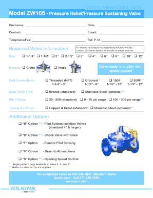 Control Valve Order Form