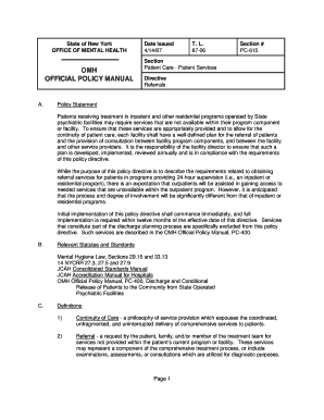 OMH OFFICIAL POLICY MANUAL - Office of Mental Health - omh ny