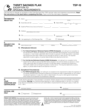TSP-16 Spousal Requirements Exception Form