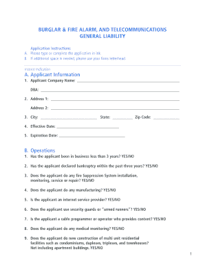 Lexington Insurance Burglary and Fire Alarm Liability Application