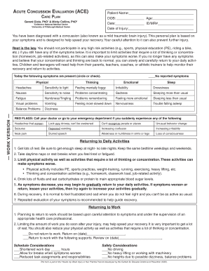Acute Concussion Evaluation Care Plan