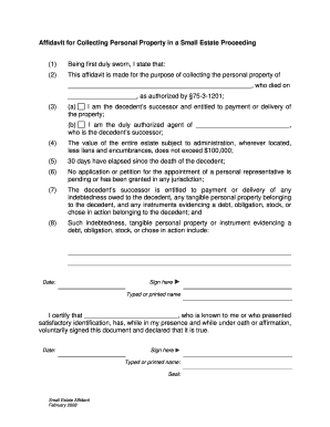 Affidavit for Collecting Personal Property in a Small Estate Proceeding