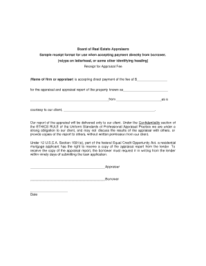 Receipt for Appraisal Fee