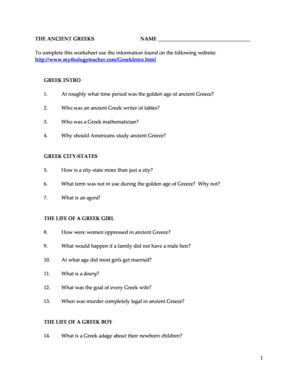 Ancient Greece Worksheet