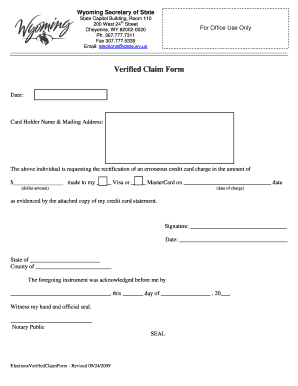 Wyoming Verified Claim Form