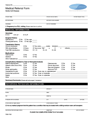 Medical Referral Form for Sickle Cell Disease