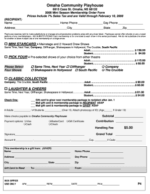 Omaha Community Playhouse Membership Order Form