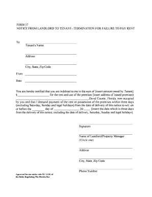 Florida Eviction Notice for Failure to Pay Rent