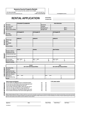 Sonoma County Rental Application