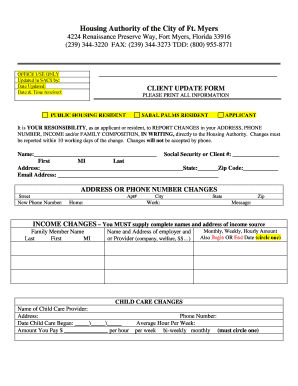 Public Housing Resident Update Form