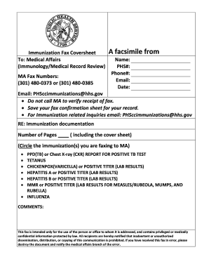 Immunization Fax Coversheet