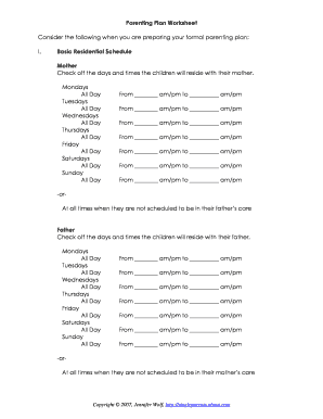Fillable Online Printable Parenting Plan Worksheets Parenting Plan Worksheets for Single and Co ...