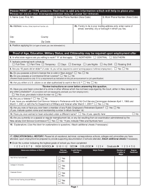 New Jersey Application for Employment