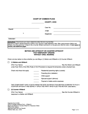 Motion and Affidavit for Temporary Orders