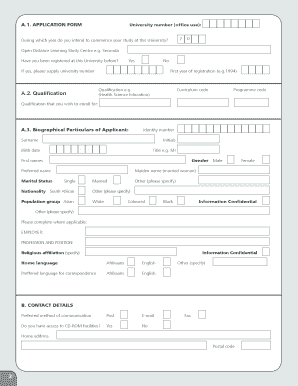 North-West University Open Distance Learning Application Form