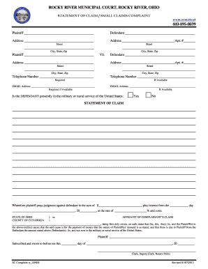 Ohio Small Claims Complaint Form