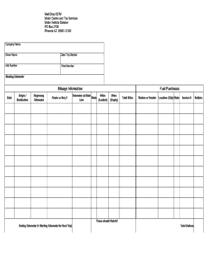 Arizona Mileage Report Form