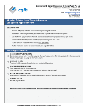 Victoria Builder Home Warranty Insurance Application
