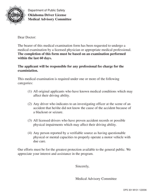 Oklahoma Driver License Medical Examination Form