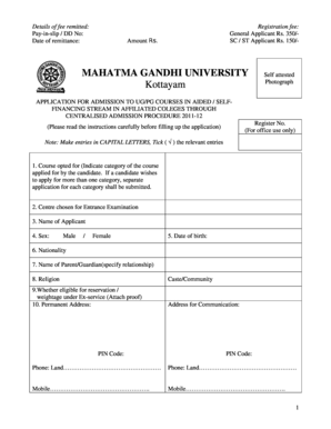 Mahatma Gandhi University UG/PG Admission Application
