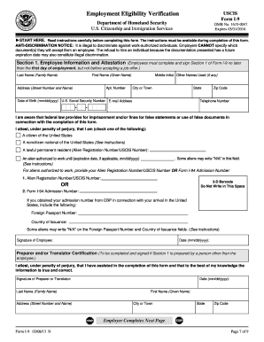 USCIS Form I-9 Employment Eligibility Verification