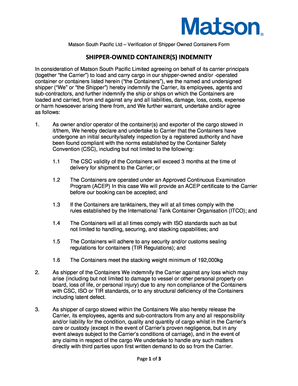 Matson Shipper Owned Containers Indemnity Form