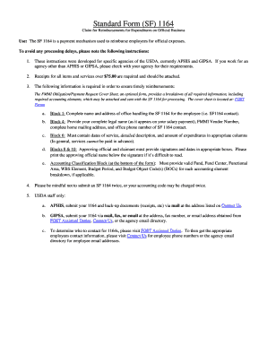 USDA SF 1164 Claim for Reimbursement