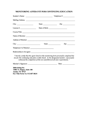 South Carolina Continuing Education Monitoring Affidavit