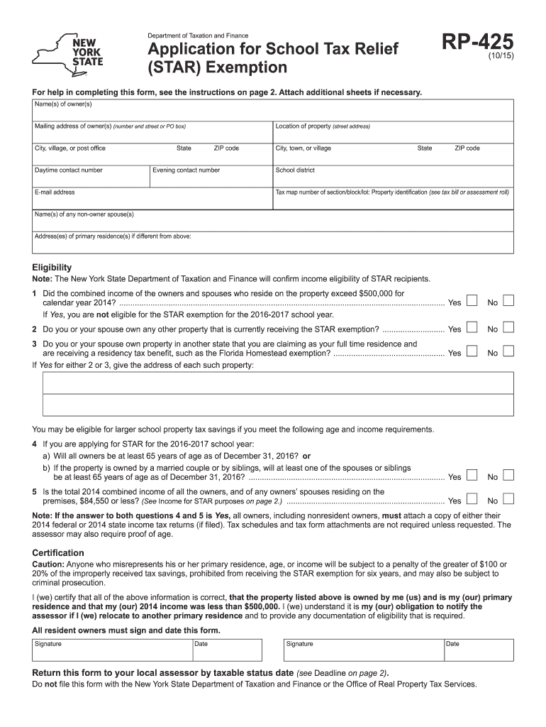 2015 2021 Form NY DTF RP 425 Fill Online Printable Fillable Blank 