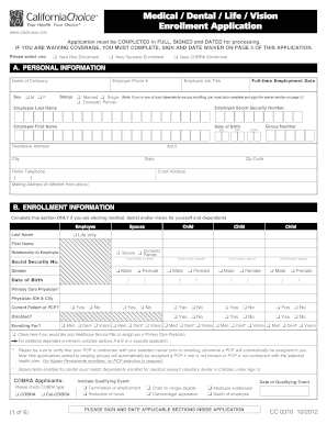 CaliforniaChoice Medical/Dental/Life/Vision Enrollment Application