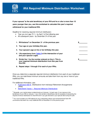 IRA Required Minimum Distribution Worksheet