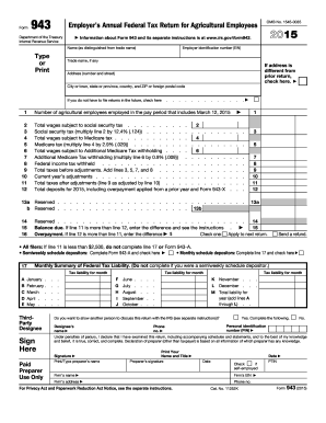 Form 943 Employer’s Annual Federal Tax Return for Agricultural Employees
