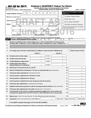 Form 941-SS Rev January 2016 Employers Quarterly Federal Tax Return American Samoa Guam the Commonwealth of the Northern Mariana Islands and the US Virgin Islands - irs