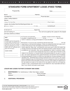 Greater Boston Apartment Lease Agreement