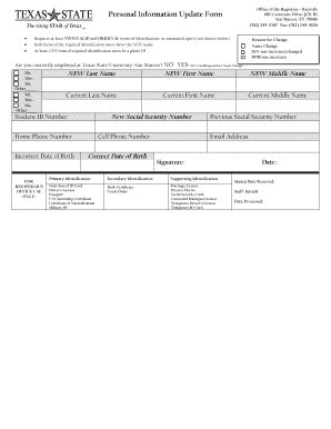 Texas State University Personal Information Update Form